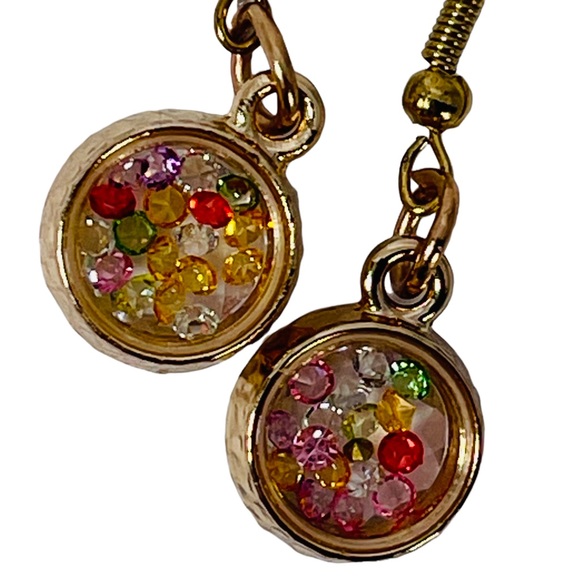 Mini round shaker rhinestone charm earrings NEW - Picture 10 of 13